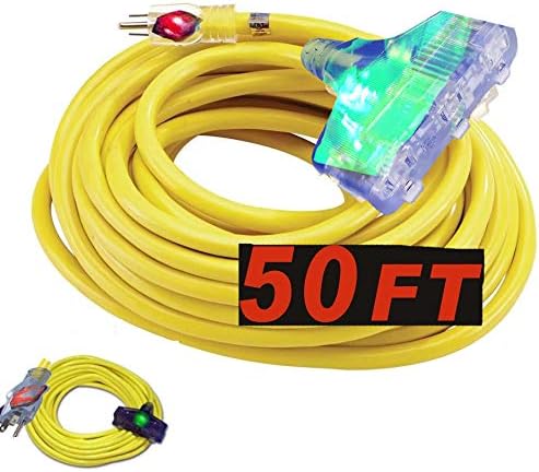 жълт разклонител 10/3 50 метра удължителен кабел 10 калибър За тежки условия на работа Отвътре и отвън SJTW С