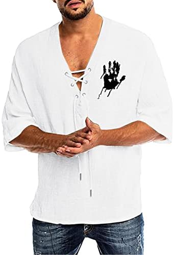 UBST/ Мъжки ризи Henley с шнур и V-образно деколте, Ежедневни Летни Плажни ризи в стил хипи, с 3/4 ръкав и графичен дизайн,