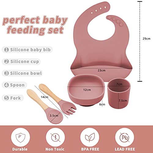 Комплект за хранене на бебето, 5 бр. Силиконови Кът чинии и Набор от прибори за хранене, Чаши за Отбиване от гърдата Santi