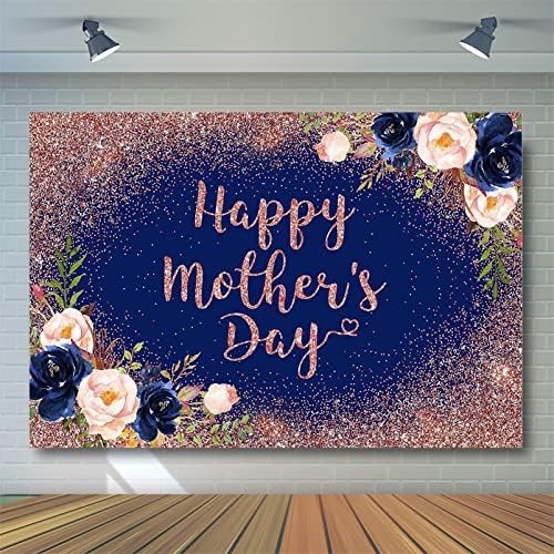 Фон Avezano от Деня на майката, Розово Злато и тъмно синьо Цветен Фон за снимки, украса за парти, за майка си,