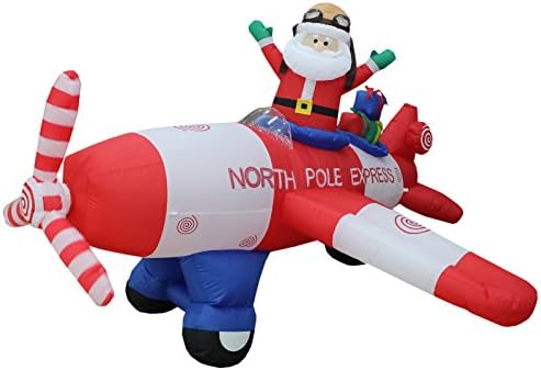 Два комплекта бижута за Коледно парти, включват в себе си Коледни надуваеми цветни подаръчни кутии дължина от 6 фута и Коледен надуваем самолет на Дядо Коледа ширин
