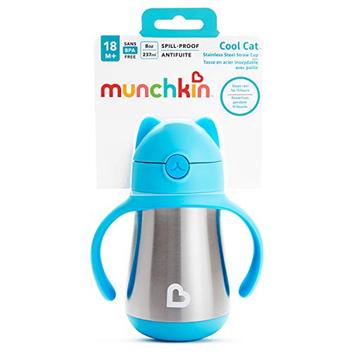 Слама Чашка за деца Munchkin® Cool Cat™ от Неръждаема Стомана, 8 Унции, Сини