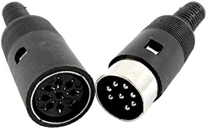 Двойка X-DREE от черна пластмаса, по DIN 8-пинов конектор тип Мъж-жена, с директен адаптер за аудио-видео AV кабел 6 mm