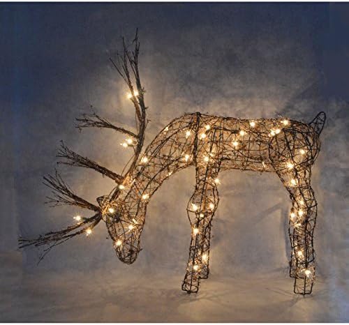 Alpine Corporation Пасущийся Северен елен от ратан на открито / на закрито с подсветка - Коледа и Празнична