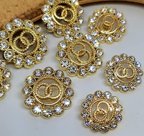 20PCS Луксозни Кръгли Копчета С Кристали, Искрящи Кристални, Метални Копчета за Шивашки САМ Декор (20 ММ, Злато)