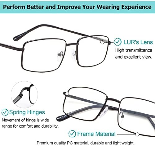 LUR 3 опаковки на метални очила за четене + 3 опаковки очила за четене в полукръгла рамка (общо 6 двойки