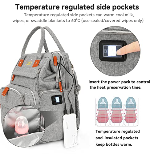 Сива чанта за памперси Giggle and Grow Warm-Me с регулируеми за температура странични джобове и Сгъваеми Вкара люлки