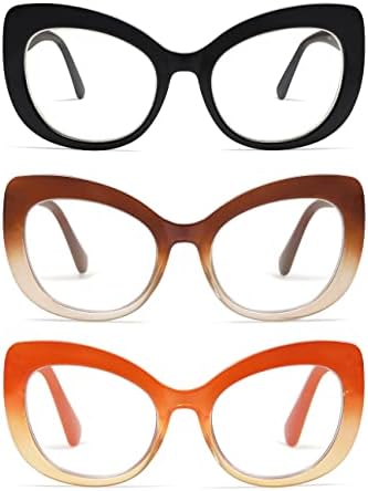 AMOMOMA 3 Опаковки Стилни Големи Очила за четене Котешко око за жени, Модни Очила за четене, Сини Леки Квадратни