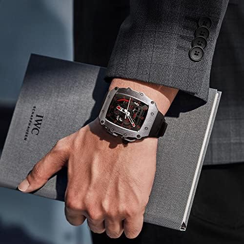 CNHKAU Гумена каишка за часовник, Метален Корпус, Комплект за монтаж на Apple Watch 7 45 mm 6 5 4SE 44 мм,