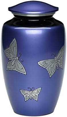 Лилава класическа кремационная урна от сплав с гравирани пеперуди - Размер за възрастни - Лилава Урна за праха-ма