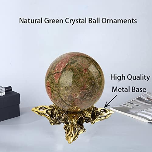 ULWSKY Кристална Топка 3,5-инчов Кристална Топка Зелената Стъклена Топка с Глава на Птица Метална Основа Подарък Всекидневна