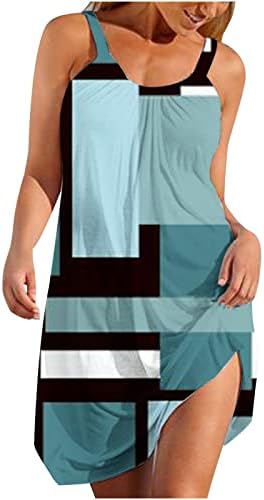 Женствена рокля за Лятото 2023, Плажни Рокли с принтом, Без ръкав, С кръгло деколте, Секси Сарафан, Ежедневното Струящееся