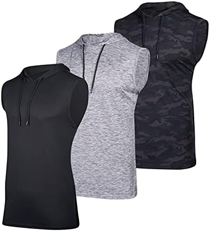 Комплект от 3 теми: Мъжка риза за отдих с качулка Dry-Fit - Тренировочная hoody без ръкави с шнурком (предлага в модели