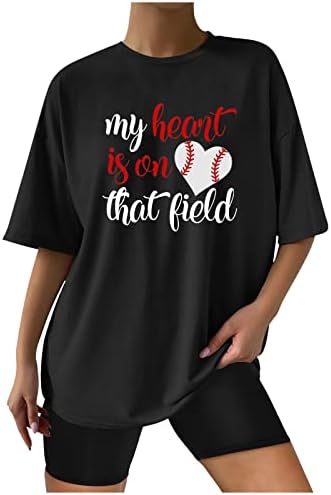 Тениска на My Heart is On That Field, Дамски Блузи Оверсайз, Бейзболни Ризи с Забавен Писмото принтом, Свободен Пуловер