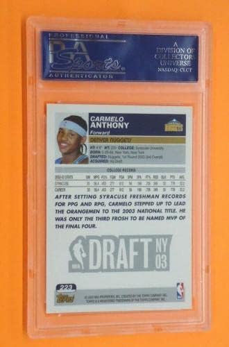 Кармело Антъни 2003 ИЗБИРА НА ДРАФТЕ ТОППС RC Card 223 С ОЦЕНКА на 10 - Баскетболни карта, без подпис