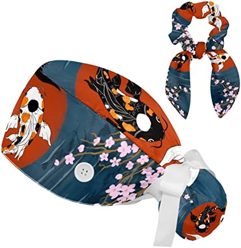 Работна Шапка Yin Yang Koi Cherry Blossom, Регулируем Шапчица-Търкане с Бутони и Бантиком, Ластикът за коса за медицински