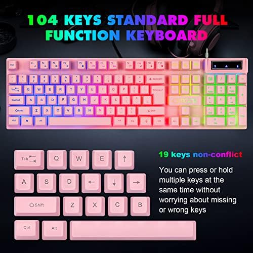 Розова Детска Клавиатура и Мишка USB Жичен Kawaii Combo Многоцветен с Бесконфликтной осветление RGB Кафяв Механичен Прекъсвач