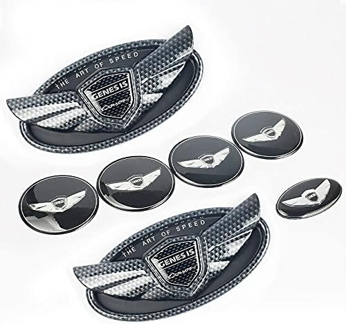 JUNBIE Комплект 7 парчета, за 2010-2019 Подходящ за Hyui Genesis Coupe Черно Крило Лого Отпред + Багажник + волан