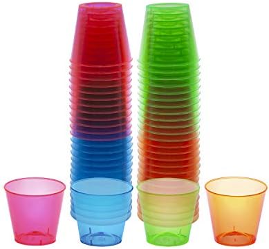 Чашки за партита от твърда пластмаса капацитет от 1 унция, 50 парчета, различни неонови