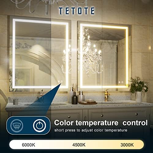 Led огледало за баня TETOTE 36x36 см, Огледало с осветление, Бял/топло/ Естествено, С регулируема яркост, CRI90, Водонепроницаемое