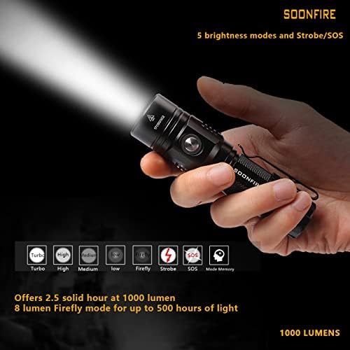 led фенерче soonfire 1000 Лумена, E07 USB Акумулаторни Водоустойчив Компактен светлини EDC за прилагане на закона