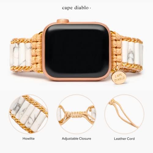 Гривна Apple Watch ръчно изработени Cape Diablo Heavenly Howlite за жени - watchband Apple Watch с кристали - Гривна за