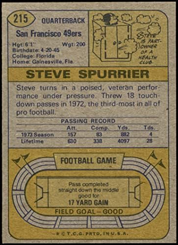 1974 Topps 215 Стив майстор на шпори Сан Франциско 49ерс (Футболна карта) Карта Дина 5 - БИВШ 49ерс