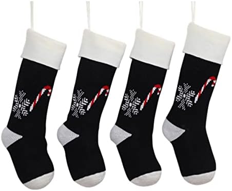 VZXATYOP, Комплект от 4 Семейни Коледни Чорапи 18 инча, Коледни Чорапи с Снежинками на Патерици, Окачени Коледни Чорапи