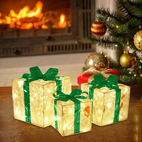 Коледни Висящи Украшения Голямо Коледно Светлинен Украса Подарък Кутия Украшение С Лък Коледно Осветление Кутия За Външно