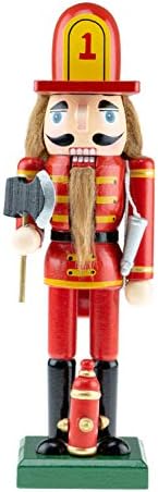 Традиционна дървена Лешникотрошачката Deli Creations Firefighter 10 Инча, Празничен Коледен Декор за Рафтове и маси
