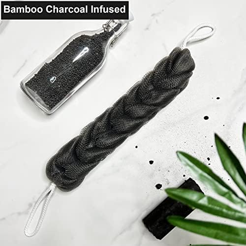 PPHAO - 2 опаковки Скрепер за душ с бамбуковым въглища - Дълга гъба от гъба за жени - Гъба за вана - Стъргалка