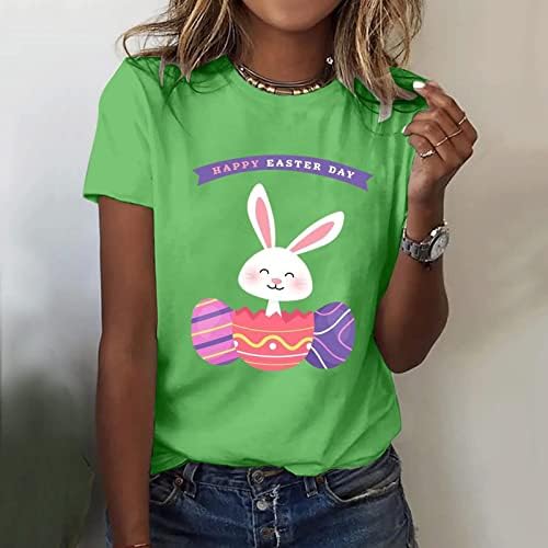 Тениска Честит Великден, Мили Тениски с образа на Яйца Заек, Ежедневни Блузи с Кръгло деколте и Къс Ръкав, Тениска,