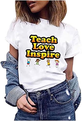 Жена Ретро Топ, Дамски Забавна Тениска С Графичен Дизайн, Туника Teach Love Inspire, Свободна Блуза С кръгло деколте