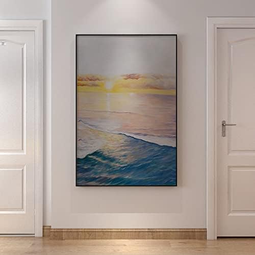 Ръчно Рисувани с маслени Бои от гледката - Абстрактен Крайбрежен Изгрева на Слънцето, Голям Размер, Вертикална Входна Живопис