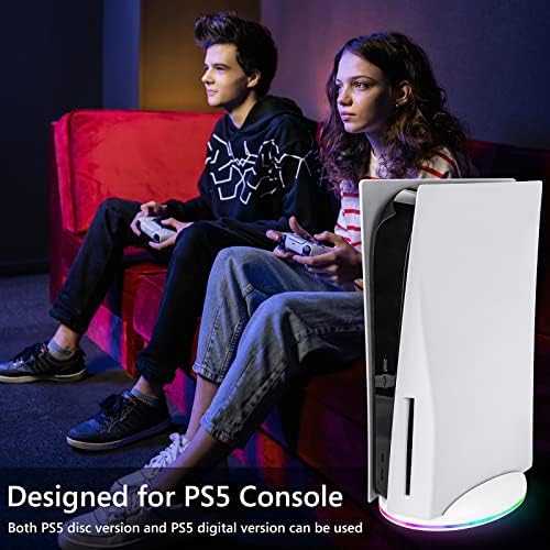 Поставка GEEKRIA RGB, която е съвместима с конзолата PS5, Playstation 5, детска поставка за led базата с игрални аксесоари 2.0