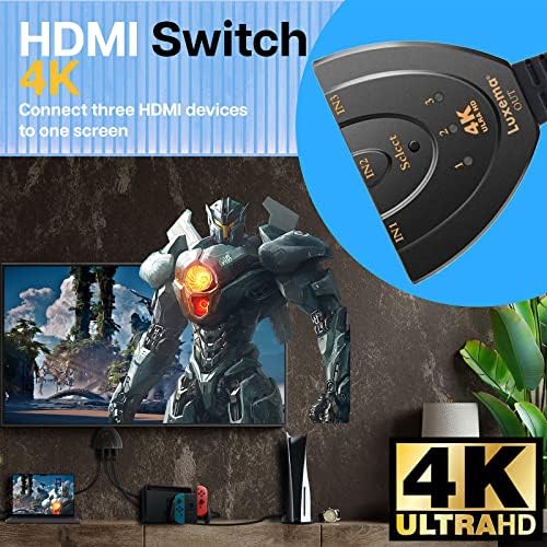 MMOBIEL HDMI Switch 4K - HDMI, 3 в 1 - Кабел с косичкой, Съвместим с Apple TV / Switch/ X-Box/ Playstation / Blu-Ray плейър/