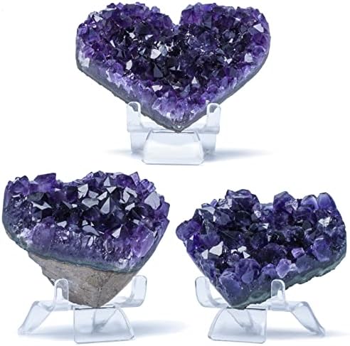 ГЕМБУРИ Уругвай Тъмно лилави кристали аметист 3-3,5 инча (9 см) под формата На сърце, Натурален Жеодовый Камък Цветове АА,