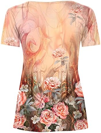 Жените Риза 2023 От Памук с Къс Ръкав Vneck Копчета с Цветен Модел, Сексуална Плиссированная Блуза, Риза за Дами QN