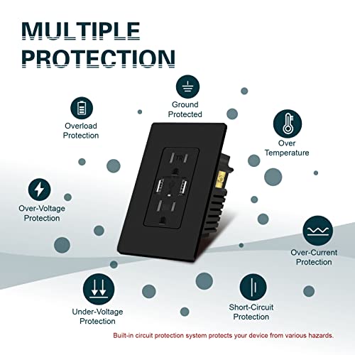 Стенно зарядно устройство TOPELER 4.8 A Black USB, Пълнодуплексна изход на 15 Ампера, защитена от неоторизиран достъп,