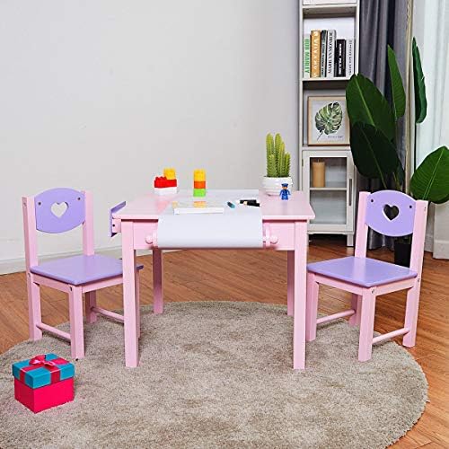 Детска маса за рисуване LIUYUNQI и 2 стола, комплект със Стойка за ролки хартия и 2 чекмеджета за рисуване
