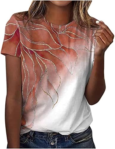 2023 Blusa de Manga Corta Върховете Camiseta Cuello de Redondo para Mujer Camisetas Pliegue Impreso Tela de Moda