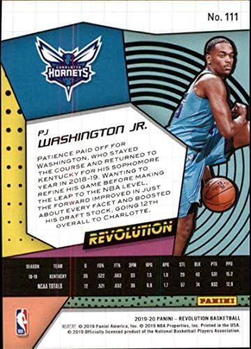 2019-20 Панини Revolution 111 Пи Джей Вашингтон Младши, начинаещ Шарлот Хорнетс , Баскетболно карта НБА