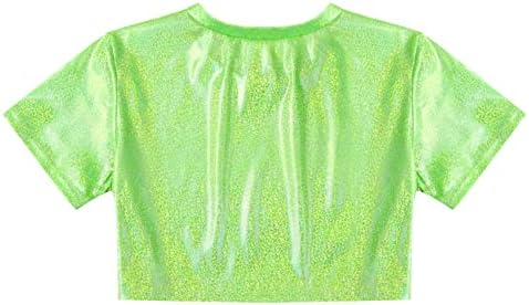 TiaoBug / Дамски Ежедневни Светлоотразителни Тениски С Къс ръкав и кръгло деколте, Блестящи Върхове за Джаз Танци