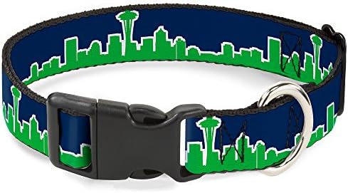 Пластмасова яка-клипса с катарама - Тъмно син Seattle Skyline/Ярко зелено - Ширина 1 сантиметър - Подходящ за