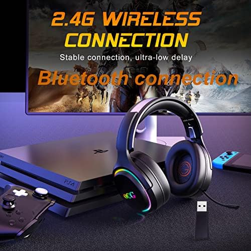 Детска Слушалки OCG Безжични Слот Bluetooth слушалки 2.4 Ghz за PC PS5 PS4 с Прибиращ се микрофон, осветление RGB Безжична