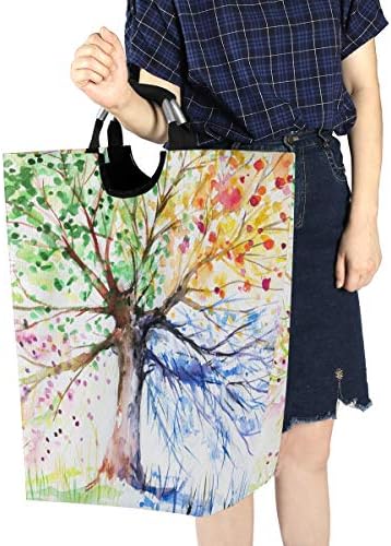 YYZZH Акварельное Дървото на Живота Ръчно Рисувани Цветно Дърво на Четири Сезона, Голяма Чанта За дрехи Кошница Пазарска