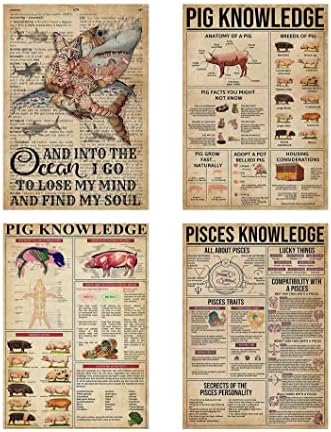 ARA STEP Реколта Плакати с образа на знания, Животни, Интериор за кухня, Щампи и без рамка D (297 x 420 mm /11,7 x