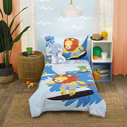 Everything Kids Little Dude Adventure Синьо-Бяла Акула с Декоративна Възглавница за сърфиране, Синьо, Оранжево,
