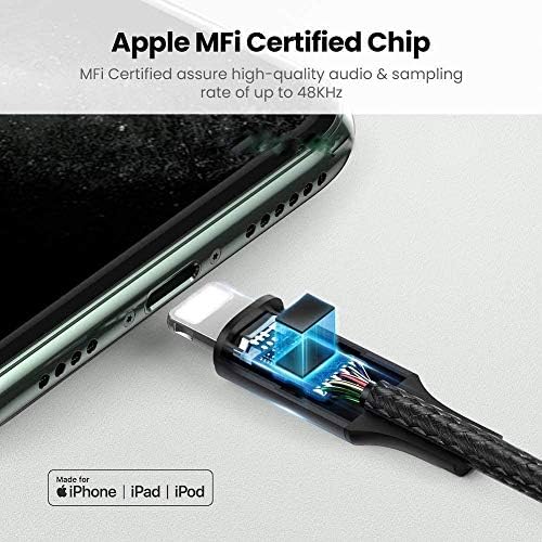 [Сертифициран от Apple Пфи] аудио кабел за iPhone, AUX за кола, кабел Lightning-3.5 мм AUX вход, Съвместим с iPhone 11/11 Pro/XS/XR/X