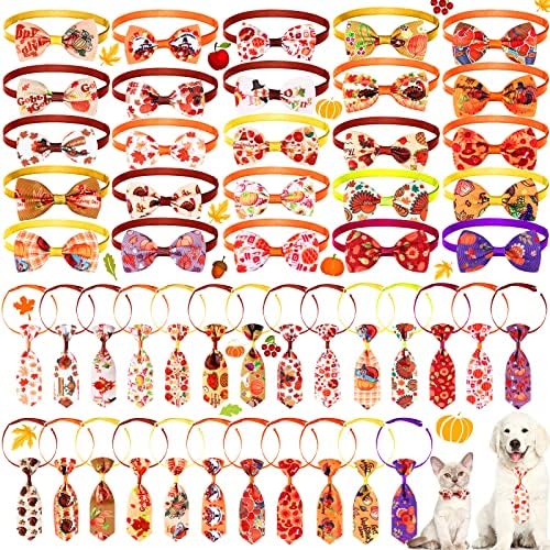 50 Бр Есенни Вратовръзки-пеперуди за кучета в Деня на Благодарността, Регулируеми Вратовръзки-Пеперуди за кучета